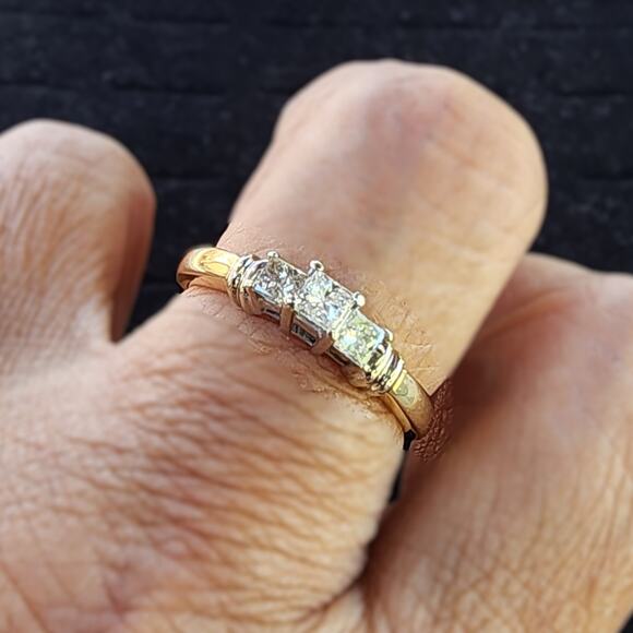 Vintage Jewelry - 14K Yellow White Gold Past Present Future Princess Cut Diamond Ring